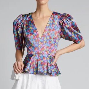 NWT ROTATE BIRGER CHRISTENSEN Mindy Floral Puff Sleeve Blouse 36 S